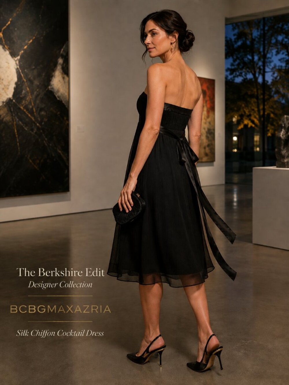BCBGMAXAZRIA Black 100% Silk Chiffon Tie Back Cocktail Dress Size 4 Y2K